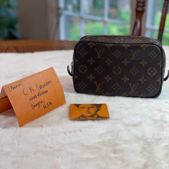 Louis Vuitton Rare Macassar Monogram LV Canvas Black Leather Trim Shaving Kit - Picture 1 of 13